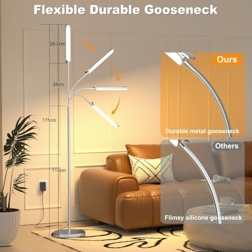 Dimmable LED Floor Lamp, Super Bright Reading Lamps Floor Standing lamp with Remote & Touch Control, Stepless Dimming & 2700K-6500K Color Temperature, for Living Room Bedroom Office, Nickel Plating - color: Nickel Plating