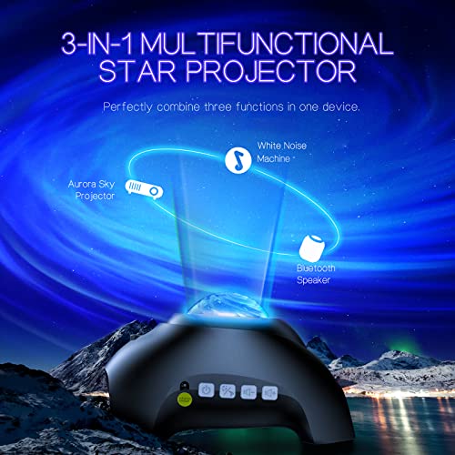 Northern Galaxy Light Aurora Projector with 33 Light Effects, Night Lights LED Star Projector for Bedroom Nebula Lamp, Remote Control, White Noises, Bluetooth Speaker for Parties, Jet Black - color: Jet Black