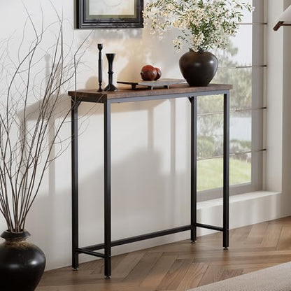 Narrow Entryway Console Table & Sofa Side Table - Industrial Hallway Table for Small Spaces, Behind Couch Table, Multi-Functional Living Room Bedroom Office,Brown, 29.5" x 9.4" x 29.5" - color: Brown