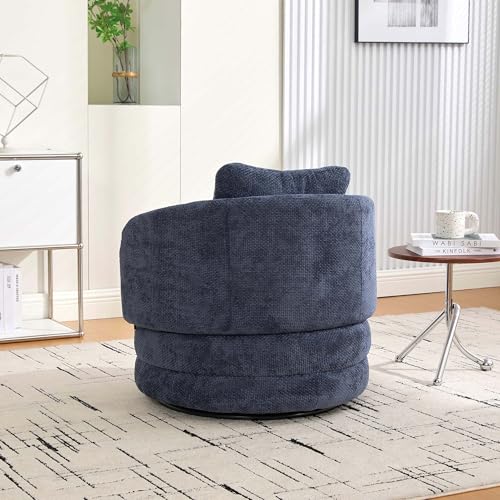 360° Small Swivel Accent Chair, Round Swivel Barrel Chair with Round Backrest & Wide Seat, Comfy Chenille Barrel Chairs for Living Room, Bedroom Easy 15-Min Assembly, Boucle (Navy) - color: Navy