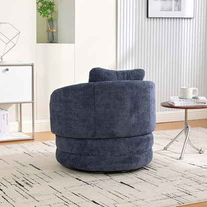 360° Small Swivel Accent Chair, Round Swivel Barrel Chair with Round Backrest & Wide Seat, Comfy Chenille Barrel Chairs for Living Room, Bedroom Easy 15-Min Assembly, Boucle (Navy) - color: Navy