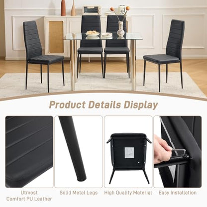 Karl home Dining Chairs Set of 4, PU Leather & High Back, Black | Black kitchen chairs with padded seats & foot cap protection for dining kitchen living room,300lbs capacity,space-saving - color: Black, size: Set of 4