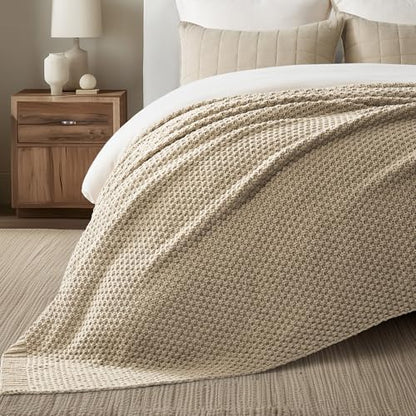 EVERGRACEHOME Chunky Chenille Knit Throw Blanket, 108x92, Sand Dune | Sculpted Moss Stitch, Chic Modern Farmhouse, All-Season Warmth, OEKO-TEX® Certified, Oversized King for Couch, Bed, Sofa - color: Sand Dune, size: 108" X 92"