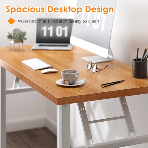 Need Folding Computer Desk - 31.5 Inch Foldable Office Writing Work Study Kids Student Teacher Home Bedroom Table for Small Space, Teak White | No-Assembly, Sturdy Foldable Desk for Home Office, Bedroom, Dorm Room, Student Study, Collapsible, Compact, Eas