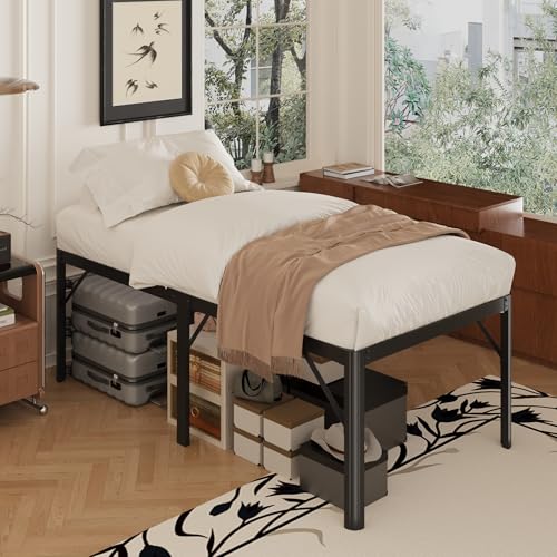 Yicensen 22 Inch High Twin Bed Frames with Rounded Corner Legs, Heavy Duty Metal Twin Size Platform Bed Frame No Box Spring Needed, Easy Assembly, Noise Free, Black - size: Twin, style: 22 Inch