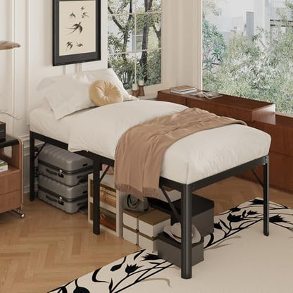 Yicensen 24 Inch High Twin Bed Frames with Rounded Corner Legs, Heavy Duty Metal Twin Size Platform Bed Frame No Box Spring Needed, Easy Assembly, Noise Free, Black - size: Twin, style: 24 Inch