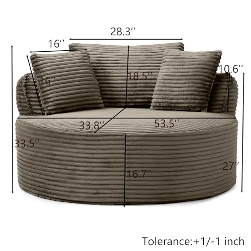 KEIKI 53.5" Oversized Round Chair, Large Barrel Chairs, Upholstered Accent Corduroy Single Sofa Armchair for Living Room, Lounge, Camel - color: Camel