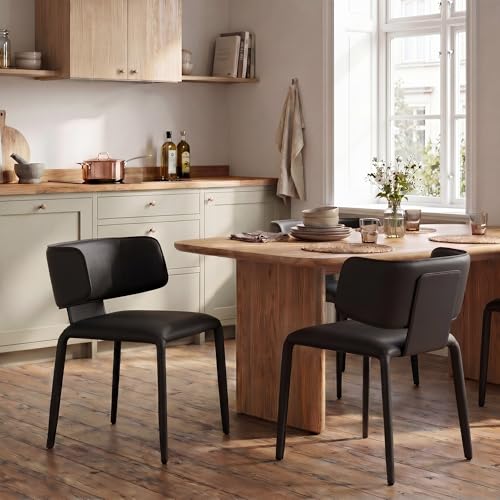 Modern Dining Chairs Set of 2, Compact Dining Table Chairs for Small Spaces, Saddle Leather Barrel Dining Chairs for Living Room, Bedroom, Cafe, Black - color: Black