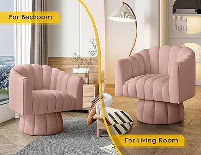 Dewhut Swivel Accent Chair, Barrel Accent Chair, Velvet, Pink | Velvet Upholstered Round Arm Chair with 360° Swivel Base, Mid Century Modern Living Room Chair, Easy Setup - color: Pink