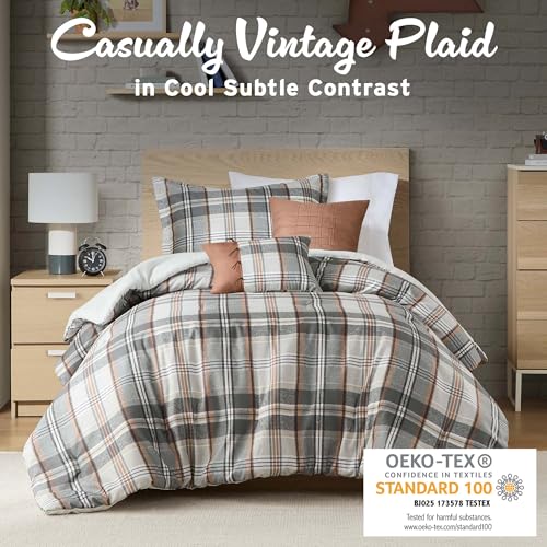 Intelligent Design Plaid Lodge Modern Tan/Gray Twin Comforter Set, 4pc | Girls Bedroom Bedding, Back to School, Casual, Lightweight, All-Season, Machine Washable, Easy Care, Cozy, Breathable, Soft - color: Tan/Gray, size: T/TXL Comforter