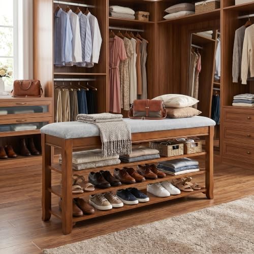 SolidWood Entryway Shoe Rack Storage Bench, Flip-Top Soft-Close Lid, 39.4'' | 550 lbs Max Load, Adjustable Shelves, Cushioned Entryway Shoe Organizer for Closet, Hallway, Foyer - size: 39.4"
