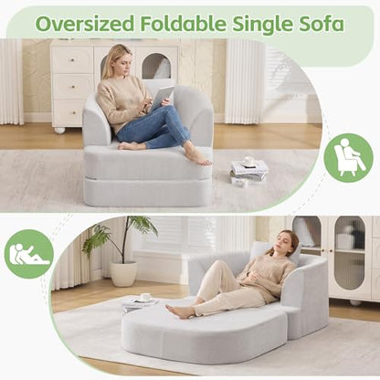 2-in-1 Folding Sofa Bed, Chenille Convertible Single Sleeper Chair Bed, Modern Boneless Foldable Couch, High-Density Foam Lounge Chair for Living Room, Bedroom, No Assembly Required, Light Grey - color: Light Grey