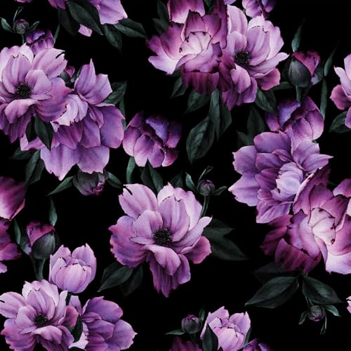 Purple Flowers Peel and Stick self Adhesive Wallpaper Floral - 96''x32'' - color: X12, size: 32" x 96"