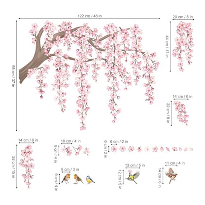 decalmile Pink Flower Tree Branch Cherry Blossom Wall Decals Stickers (XL) - style: Flower Tree