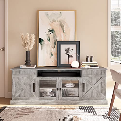 BELLEZE 65 Inch Modern Farmhouse Industrial Style Entertainment TV Stand for TVs Up to 70 Inches, Versatile Media Cabinet with Shelves and Storage - Veropeso (Gray Wash) - color: Gray Wash, style: 65"