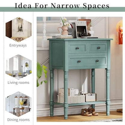Knocbel Narrow Console Table with 3 Storage Drawers and Bottom Shelf, Entryway Hallway Foyer Slim Sofa Table for Small Spaces, Easy Assembly (Light Blue) - color: Light Blue