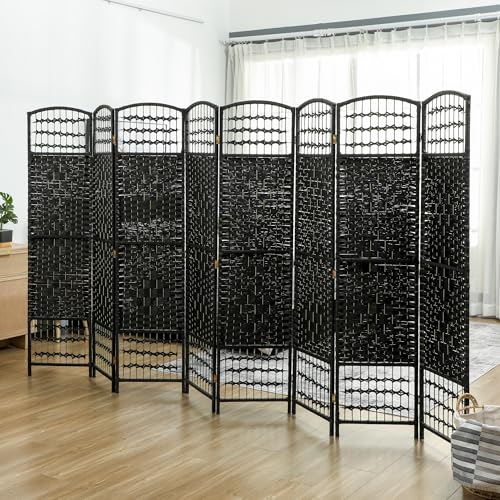 HOMCOM 8 Panel Room Divider, Folding Privacy Screen, 5.6', Black | Room Separator, Wave Fiber Freestanding Partition Wall Divider - color: Black, size: 8 Panel