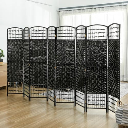 HOMCOM 8 Panel Room Divider, Folding Privacy Screen, 5.6', Black | Room Separator, Wave Fiber Freestanding Partition Wall Divider - color: Black, size: 8 Panel