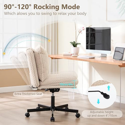 Fizzin Cross Cross Chair Memory Foam Armless with Wheels Home Office Beige - color: Beige