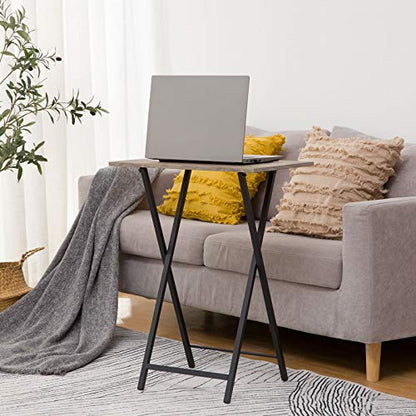 HOOBRO Folding TV Tray Tables, Set of 2 Side Table for Small Space, Industrial Snack Tables for Eating at Couch, Stable Metal Frame, Easy Assembly, Space Saving, Greige and Black BG25BZ01 - color: Greige + Black