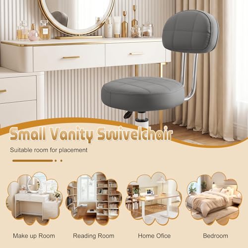 Vanity Chair with Wheels, Small Office Desk Chairs with Back, Armless Chairs Round Rolling Chair Height Adjustable 360 Swivel Computer Stools for Bedroom Home Office Salon Dark Gray - color: Dark Gray