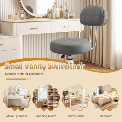 Vanity Chair with Wheels, Small Office Desk Chairs with Back, Armless Chairs Round Rolling Chair Height Adjustable 360 Swivel Computer Stools for Bedroom Home Office Salon Dark Gray - color: Dark Gray