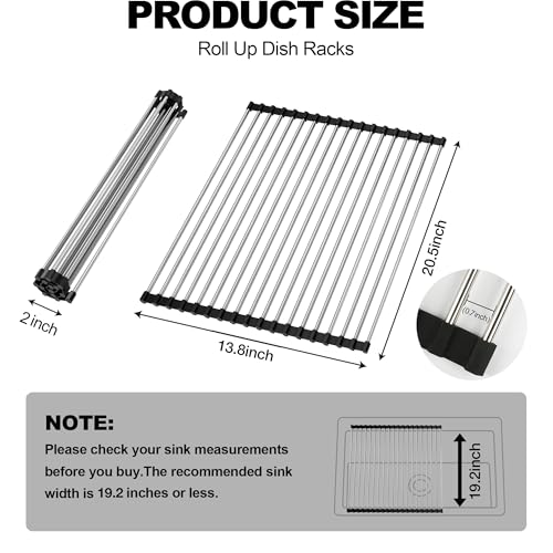 NEZUIBAN Dish Drying Rack with Roll Up and Over Sink for Kitchen,20.5"x13.8",Black - size: 20.5"x13.8"