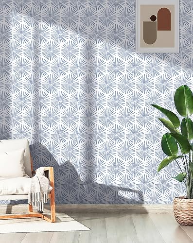 Safiyya Wallpaper Peel and Stick Blue and White Contact Paper 590"x17.3" Modern Boho Geometric Wall Paper Waterproof Self Adhesive Removable Vinyl Wallpaper for Bathroom Bedroom - color: Blue, size: 17.3" x 590"