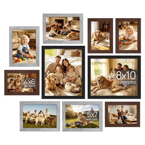 upsimples Picture Frames Set of 10, Including 8x10, 5x7, 4x6 Rustic Frame | Black Brown Gray Multi Picture Frames Collage Wall Decor , Gallery Wall Frame Set, Gift For Christmas, Mothers' day, Wedding - color: Multi