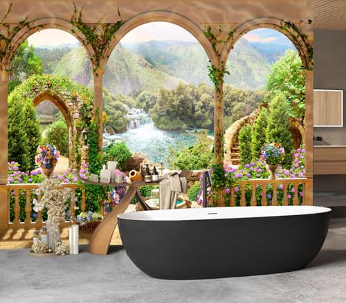 Eierme-Mountain Lake, Waterfall Photo Wallpaper Mural Wallpaper Peel and Stick 90" x 67" - color: No.16, size: 90" x 67"