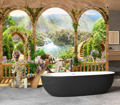 Eierme-Mountain Lake, Waterfall Photo Wallpaper Mural Wallpaper Peel and Stick 90" x 67" - color: No.16, size: 90" x 67"