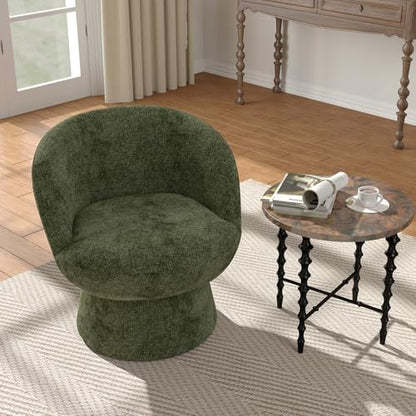 360° Swivel Accent Chairs Set of 2, Modern Green Chenille Upholstered Round Barrel Chair with Curved Back, Bucket Vanity Armchair for Small Space,Living Room, Bedroom - color: Green 02, size: 2 Chairs