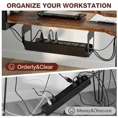 59 Inch L Shaped Standing Desk with Shelves and Keyboard, Electric Corner Standing Desk Adjustable Height, Sit Stand Computer Table with Reversiable Splice Board，Rustic Brown