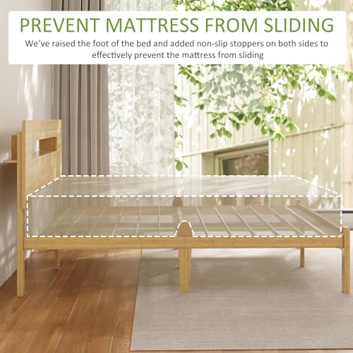 12 Inch Bamboo Platform Bed Frame Twin Size, Sturdy Bed Frame with Bamboo Frame & Iron Slats, Noise-Free Mattress Foundation No Box Spring Needed, Easy Assembly - color: Natural, size: Twin, style: 12 INCH