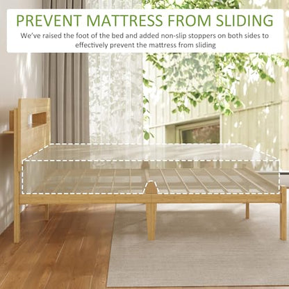 12 Inch Bamboo Platform Bed Frame Twin Size, Sturdy Bed Frame with Bamboo Frame & Iron Slats, Noise-Free Mattress Foundation No Box Spring Needed, Easy Assembly - color: Natural, size: Twin, style: 12 INCH