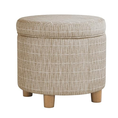 HomePop 19" Round Storage Ottoman - Tan Geometric Pattern - color: Tan Geometric Pattern