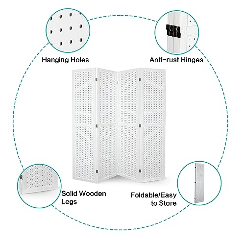 4 Panel Pegboard Room Divider | Folding Freestanding Display Screen, Privacy Partition for Retail, Craft Shows, Home Office, and Exhibition Use White - color: White-4 Panel, size: 4 Panel