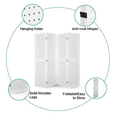 4 Panel Pegboard Room Divider | Folding Freestanding Display Screen, Privacy Partition for Retail, Craft Shows, Home Office, and Exhibition Use White - color: White-4 Panel, size: 4 Panel