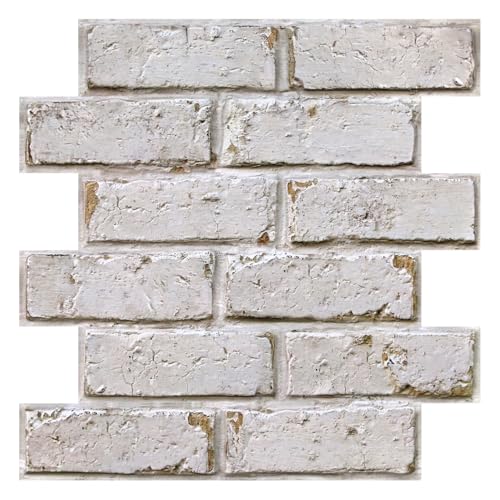 3D Faux Brick Wall Panels Peel and Stick,10 Pcs of 12"X12",Small Size Self Adhesive Brick Wallpaper Background for Interior Wall Decor, Retro Yellow and White - color: Retro Yellow and White
