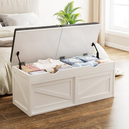 iPormis Shoe Storage Bench,40" Wide 2-Tier Shoe Bench with Padded Seat Cushion and Lift Top Storage,Entryway Bench with Adjustable Shelf,Wooden End of Bed Bench,White - color: Cream White