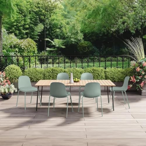 2xhome Set of 6 Modern Stackable Armless Dining Chairs, Plastic Shell Seat with Upholstered PU Leather Cushion Padded Seat Metal Legs for Home Kitchen Patio Cafe (Green) - color: Green, size: Padded Seat