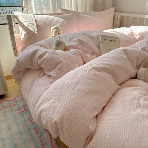 MKXI Vintage Floral Duvet Cover Set Twin - Pink & White Gingham Check with Lace Border, Soft Washed Microfiber 3-Piece Bedding Set for Girls, Teens & Adults, Princess Cottagecore Style - color: 000 Lace- Pink Gingham, size: Twin