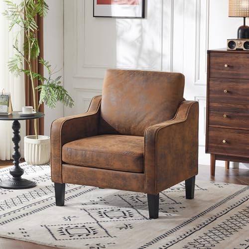 VINGLI Chair Rustic Upholstered Chenille Accent Chair for Living Room, Bedroom, Mid-Century Modern Arm Chair Comfy Reading Chair with Scooped Arms - color: Rustic