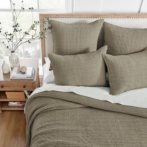 Levtex Home Mills Waffle Twin Bedspread Set (84x104in) with 1 Pillow Sham (26x20in) - Taupe - Cotton Waffle Twin Size Bedspread Set - Lightweight, Soft, Pre-Washed - color: Taupe, size: Twin Bedspread