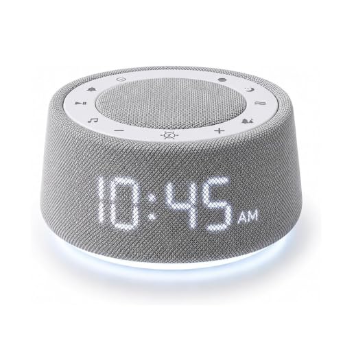 White Noise Alarm Clock for Bedroom, Night Light, Bluetooth Audio | Sleep sounds, Bluetooth speaker, ambient night light, dimmable display, adjustable alarm volume, bedside routine for adults - color: Gray