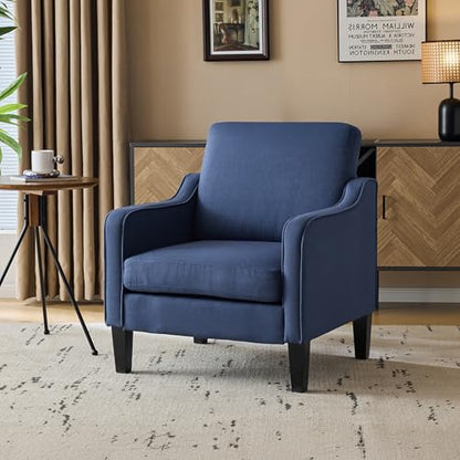 VINGLI Mid century Modern Accent Chair,Navy Blue Fabric Accent Chairs for Living Room Upholstered Armchair with Scooped Arms for Bedroom,Apartment,Studio,Office,Waiting Room - color: Navy Blue
