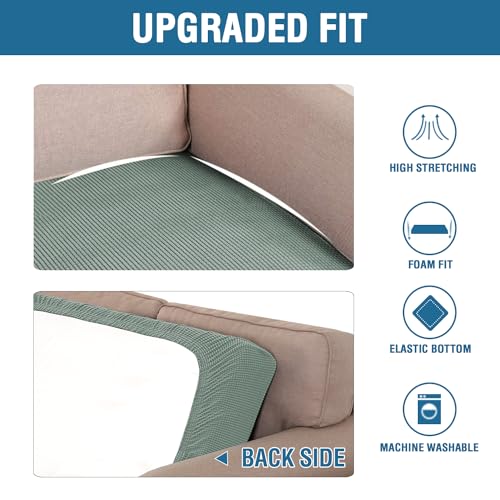 H.VERSAILTEX Super Stretch Individual Seat Cushion Covers Sofa Covers Couch Cushion Covers Slipcover Sets Thick Jacquard Textured Twill Fabric (1 Piece Chair Cushion Cover, Sage) - color: Sage, size: 1 Cushion Chair