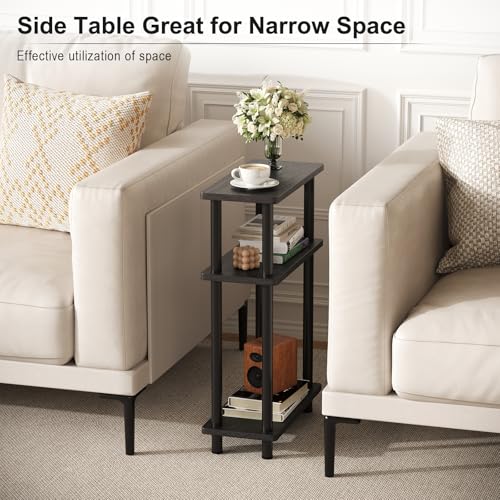 Apicizon Small Narrow Side Table, 3-Tier Skinny End Table, Black | Sofa Side Table, Slim End Table, Wood Storage Shelf, Slim Nightstand Bedside Table for Narrow Spaces, Living Room, Bedroom - color: Black, style: Narrow Side Table