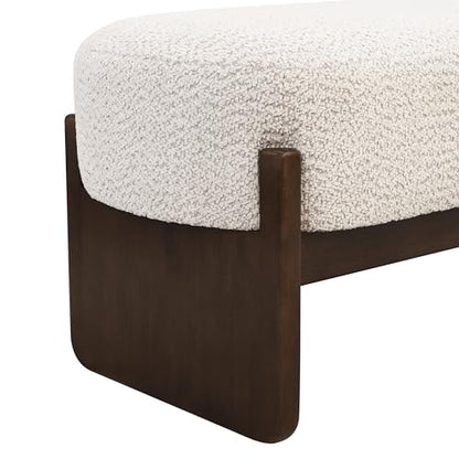 Christopher Knight Home Arden Minimalist Style Rectangular Loop Yarn Fabric Ottoman Bench, Rubberwood Frame, Entryway Bench, Living Room Sofa Extra Seat, End of Bed Footstool, Beige+Brown - color: Beige+brown