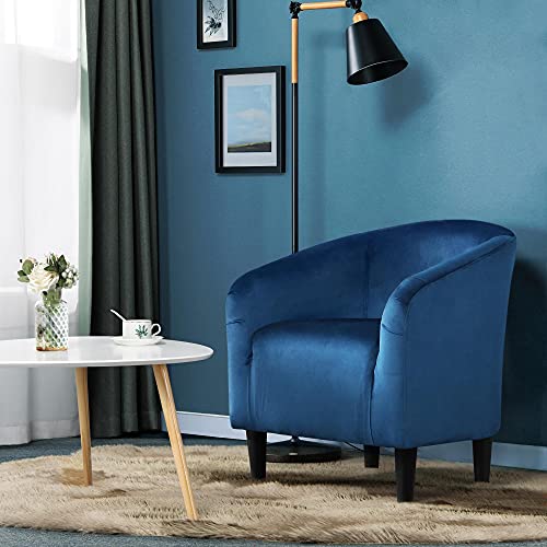 Yaheetech Small 25.5in Wide Velvet Barrel Accent Chair Bedroom, Pagoda Blue | Compact Cozy Barrel Chairs with a Curved Silhouette, Upholstered Furry Armchair for Small Spaces, Living Room Bedroom Corner - color: Pagoda Blue (Velvet), style: without Ottoma